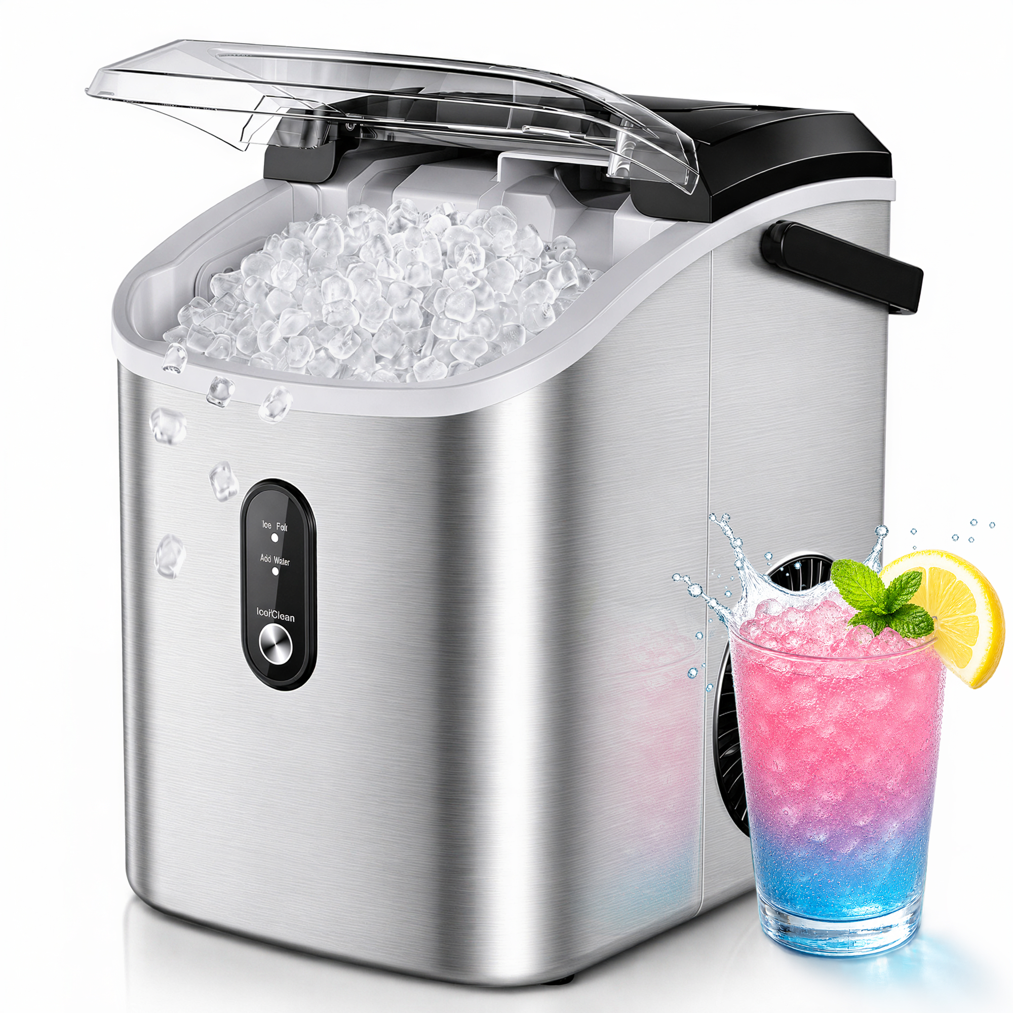 Simzlife Nugget Ice Maker Countertop With Handle Ready In 6 Mins With Chewable Ice 34lbs 24H Self Cleaning Silver: What Stands Out on Walmart