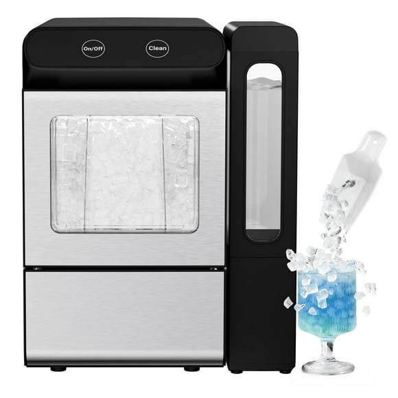 Simzlife Nugget Ice Maker Countertop 26.5 lbs/24H, Self- Cleaning Countertop Ice Machine, 1.7 Qt Water Tank, Stainless Steel, Soft Chewable Pellet Ice for Home/Kitchen/Party