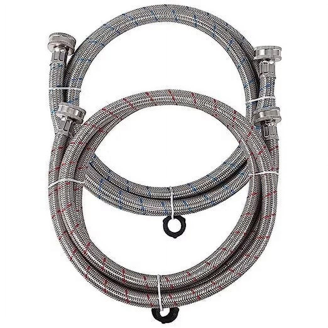 Simzone 2 Pack 6 Ft Stainless Steel Washing Machine Hoses, Hot and Cold Striped Water Supply