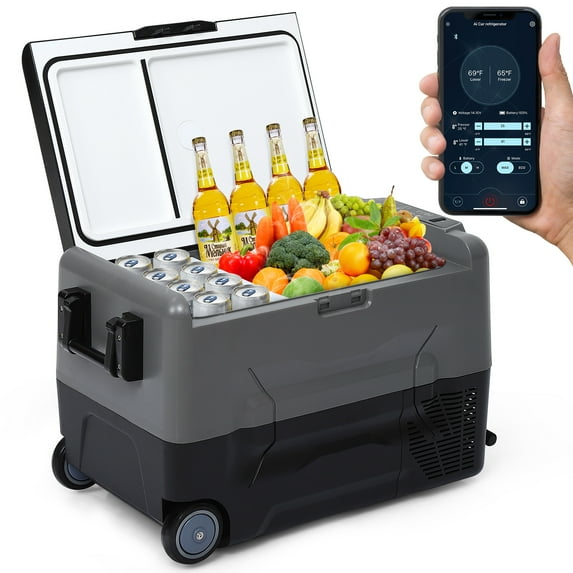 Simzone 37 Quart (35L) Portable Car Refrigerator -4℉-68℉with 12/24V DC & 110-240V AC RV APP Control Car Fridge Dual Zone for Camping Travel Fishing Outdoor or Home Use