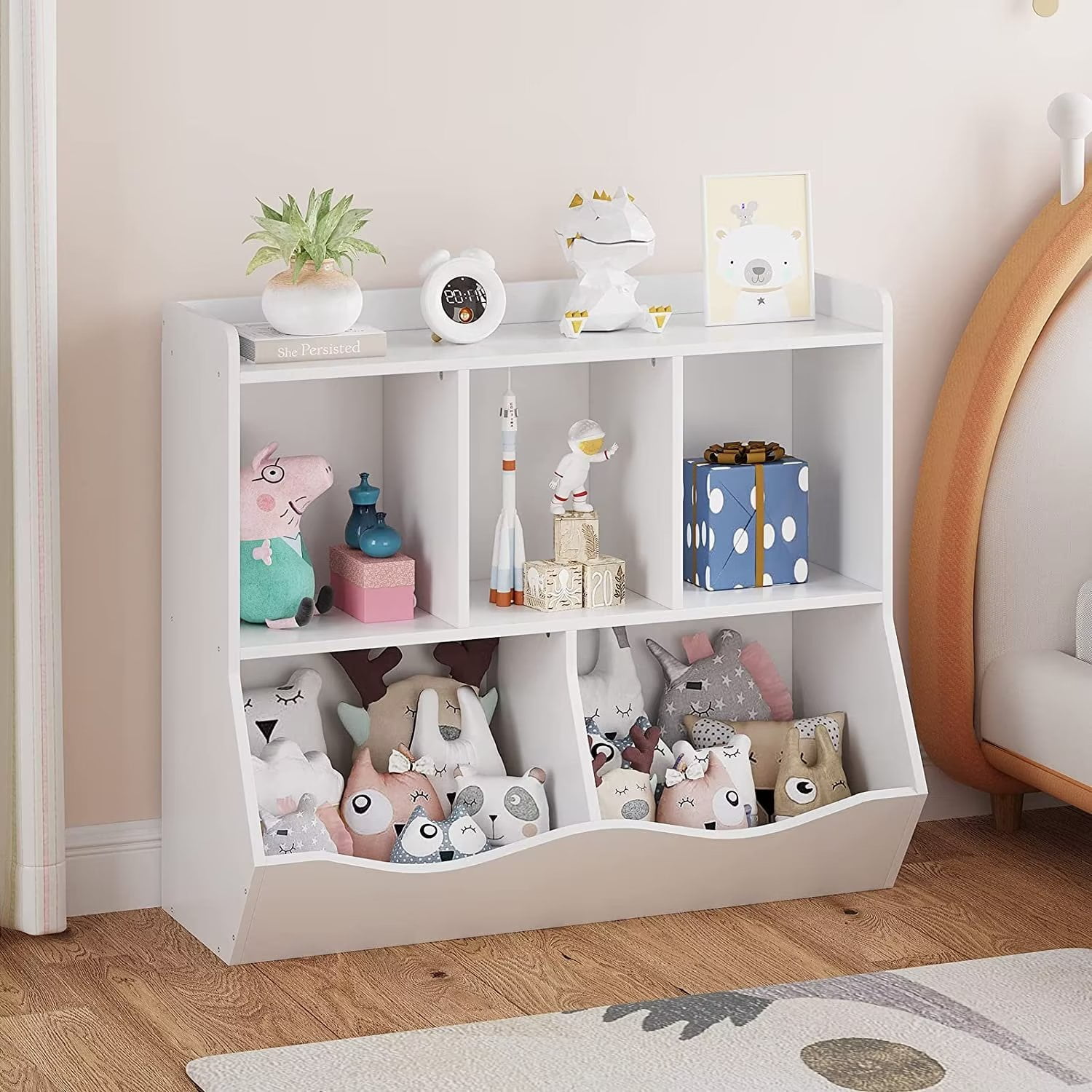White bookcase 2024 with toy box