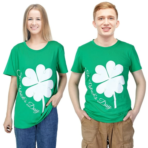 Simzone Saint Patrick's Day T Shirt with Shamrock Glasses, Shamrock Clover Holiday Women's Graphic T-Shirt Loose Plus Size, Green, XXL