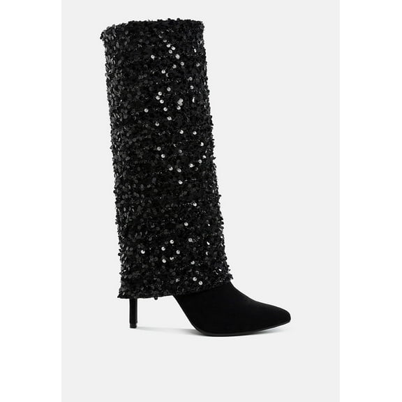 Sin City Sequinned Fold-Over Calf Boots