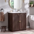 thumbnail image 1 of SinCiDo 30 Inch Bathroom Vanity with Sink, Arched Bathroom Vanity Cabinet with Ceramic Basin, Modern Fluted Bathroom Vanity w/Adjustable Shelf, 1 of 7