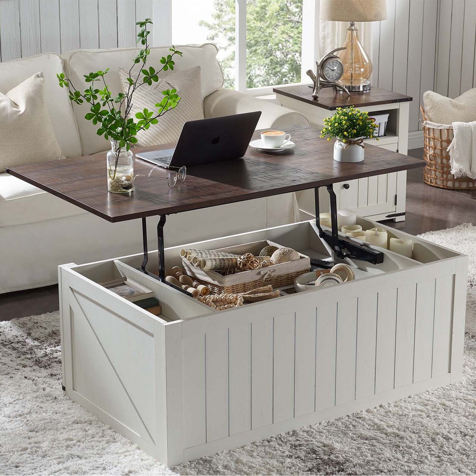 SinCiDo 48" Lift Top Coffee Table with Storage for Living Room, Rustic ...