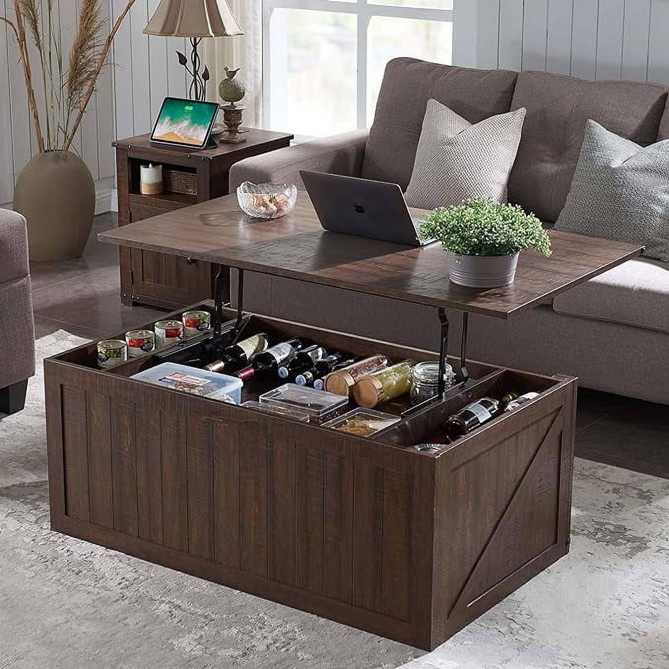 SinCiDo 48” Lift Top Coffee Table with Storage & Sliding Groove Barn ...