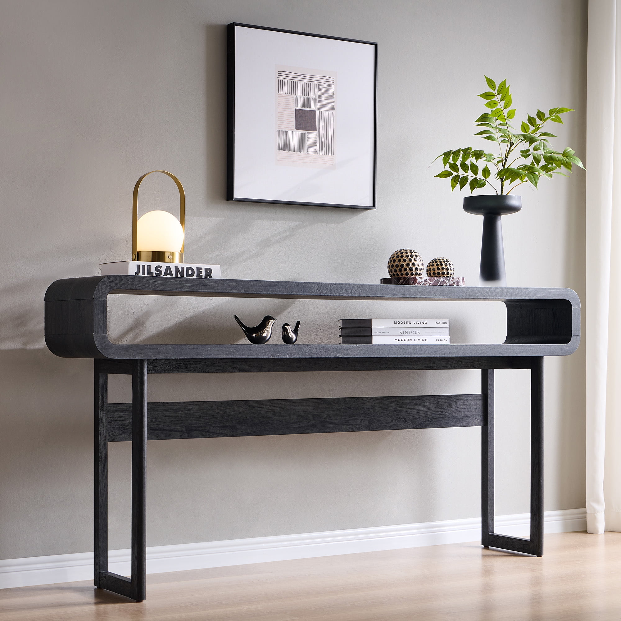 SinCiDo 63" Long Console Table for Entryway w/Open Storage Shelf, Sofa Table Behind Couch, Modern Entryway Table for Living Room, Hallway