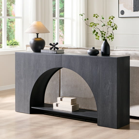 SinCiDo 63" Modern Console Table for Entryway, Arched Long Wood Sofa Table Behind Couch Table for Living Room, Hallway
