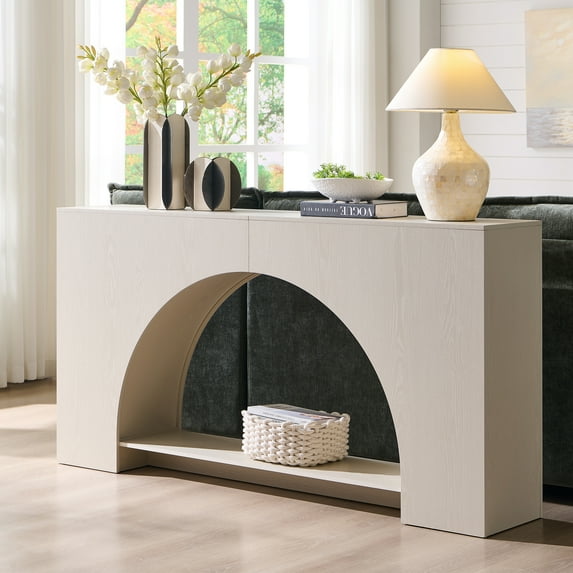 SinCiDo 63" Modern Console Table for Entryway, Arched Long Wood Sofa Table Behind Couch Table for Living Room, Hallway
