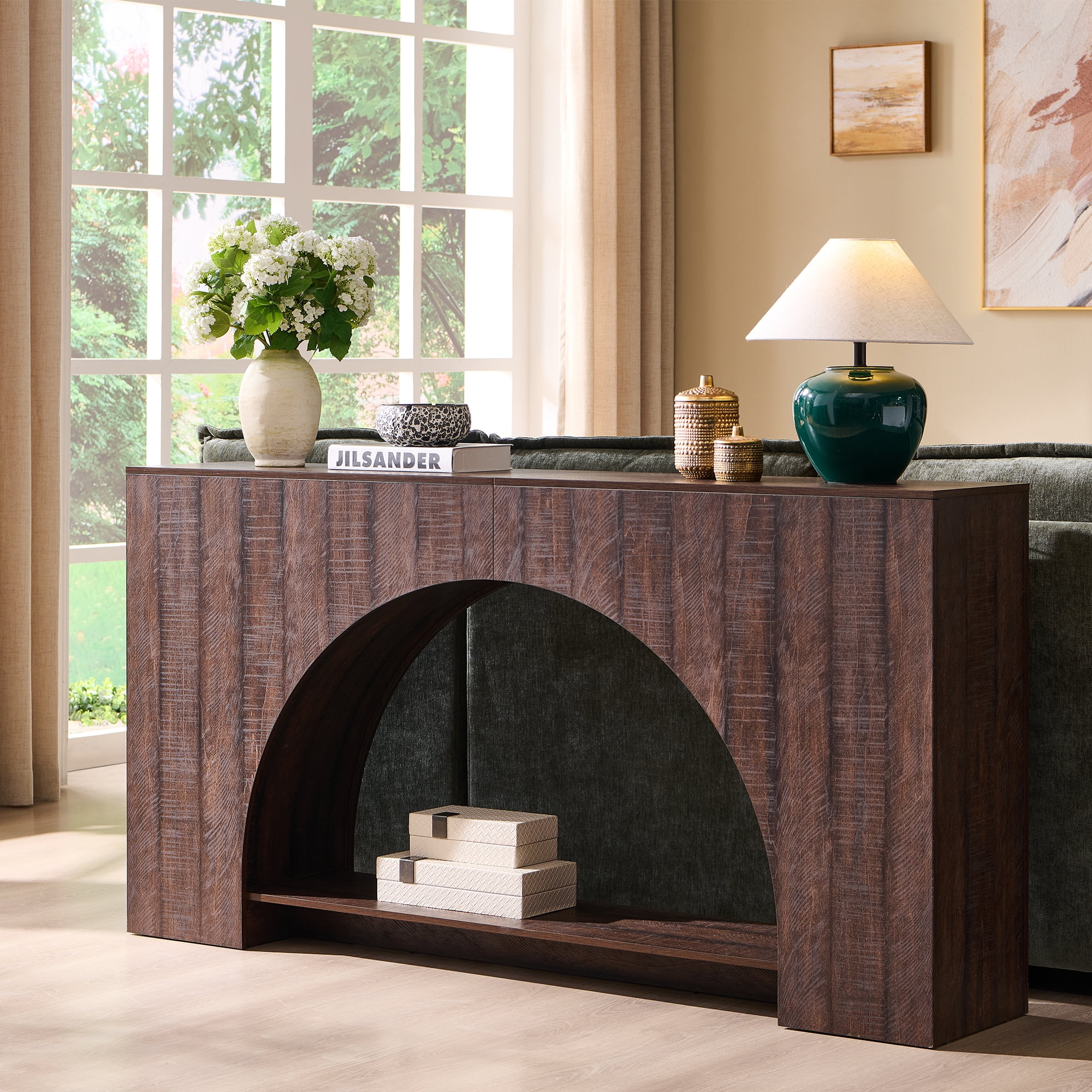 SinCiDo 63" Modern Console Table for Entryway, Arched Long Wood Sofa Table Behind Couch Table for Living Room, Hallway