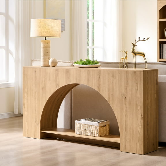 SinCiDo 63" Modern Console Table for Entryway, Arched Long Wood Sofa Table Behind Couch Table for Living Room, Hallway
