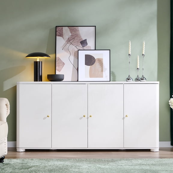 SinCiDo 66"W Curved Kitchen Sideboard Cabinet, Modern Buffet Storage Cabinet with 4 Doors and Adjustable Shleves for Kitchen, Dining Room