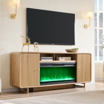 SinCiDo 70" Fluted Fireplace TV Stand for 80 Inch TV, Modern Entertainment Center w/36'' Electric Fireplace, Curved Profile Design for Living Room, Natural