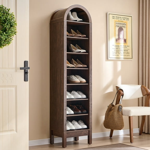 SinCiDo 71" Arched Shoe Storage Cabinet, Wooden Shoe Organizer Rack for 16 Pairs, 8 Tier, 3 Adjustable Shelves