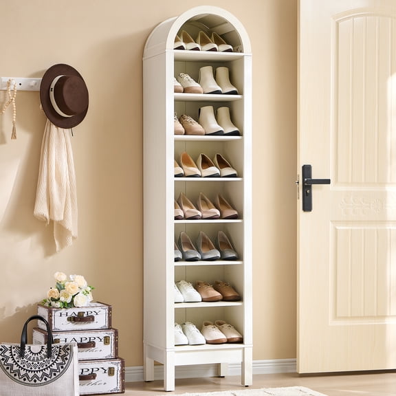 SinCiDo 71" Arched Shoe Storage Cabinet, Wooden Shoe Organizer Rack for 16 Pairs, 8 Tier, 3 Adjustable Shelves