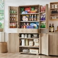 thumbnail image 1 of SinCiDo 71" Tall Kitchen Pantry Storage Cabinet, Wooden Curved Cabinet with 4 Doors and 6 Adjustable Shelves, Large Drawer for Kitchen, Dining Room, 1 of 7