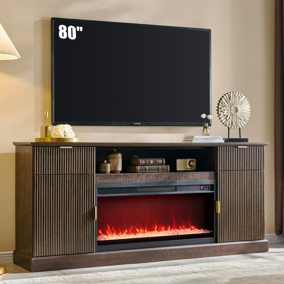 SinCiDo 80" Fireplace TV Stand 80 inch, Modern Entertainment Center with Drawers and Doors