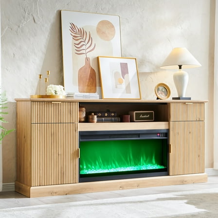 SinCiDo 80" Fireplace TV Stand 80 inch, Modern Entertainment Center with Drawers and Doors