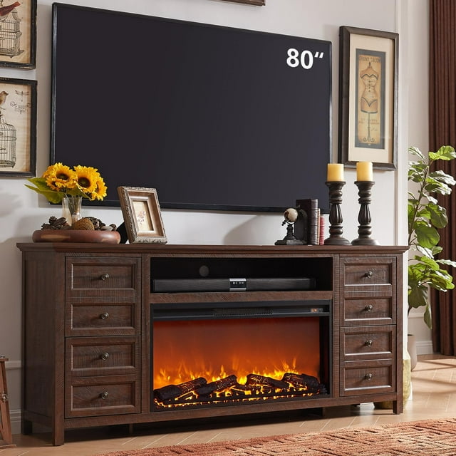 SinCiDo 80 Inch TV Stand with Fireplace, Farmhouse Entertainment Center