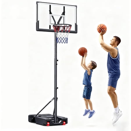 SinCiDo Adjustable Portable Basketball Hoop, 7.5-10FT Height-Adjustable Basketball Goal with 45" Shatterproof Backboard, Wheels for Indoor/Outdoor Use (Yard, Driveway, Court)