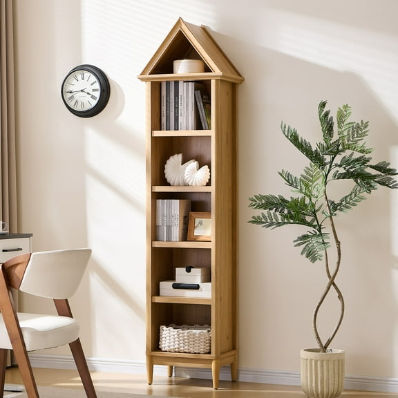 SinCiDo Angled Arch Bookshelf, 5 Tiers Open Shelves Bookcase and Triangular Top for Living Room, Office