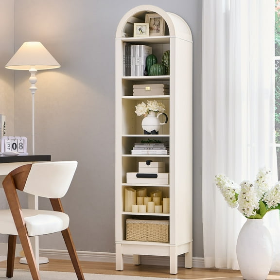 SinCiDo Arched Bookshelf, 8-Tier Open Shelf Bookcase, Medium Density Fiberboard