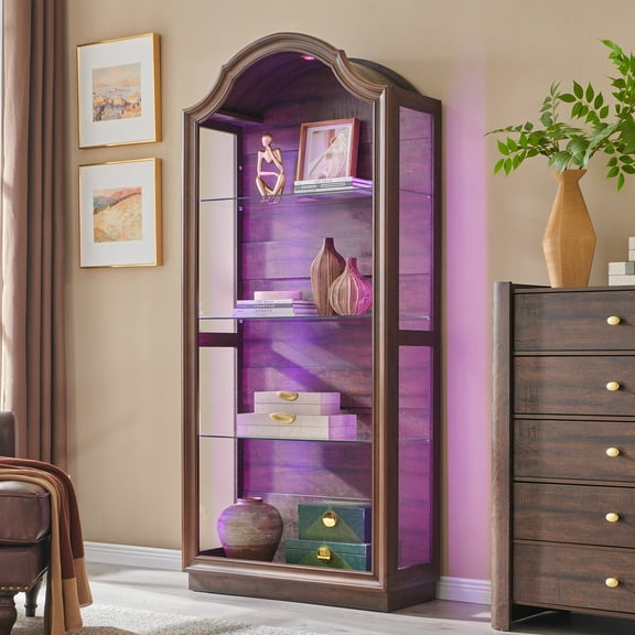SinCiDo Arched Glass Display Cabinet , 72" Modern Curio Cabinet with with 20 Color Lights, 4-Tier Display Case for Living Room, Dining Room