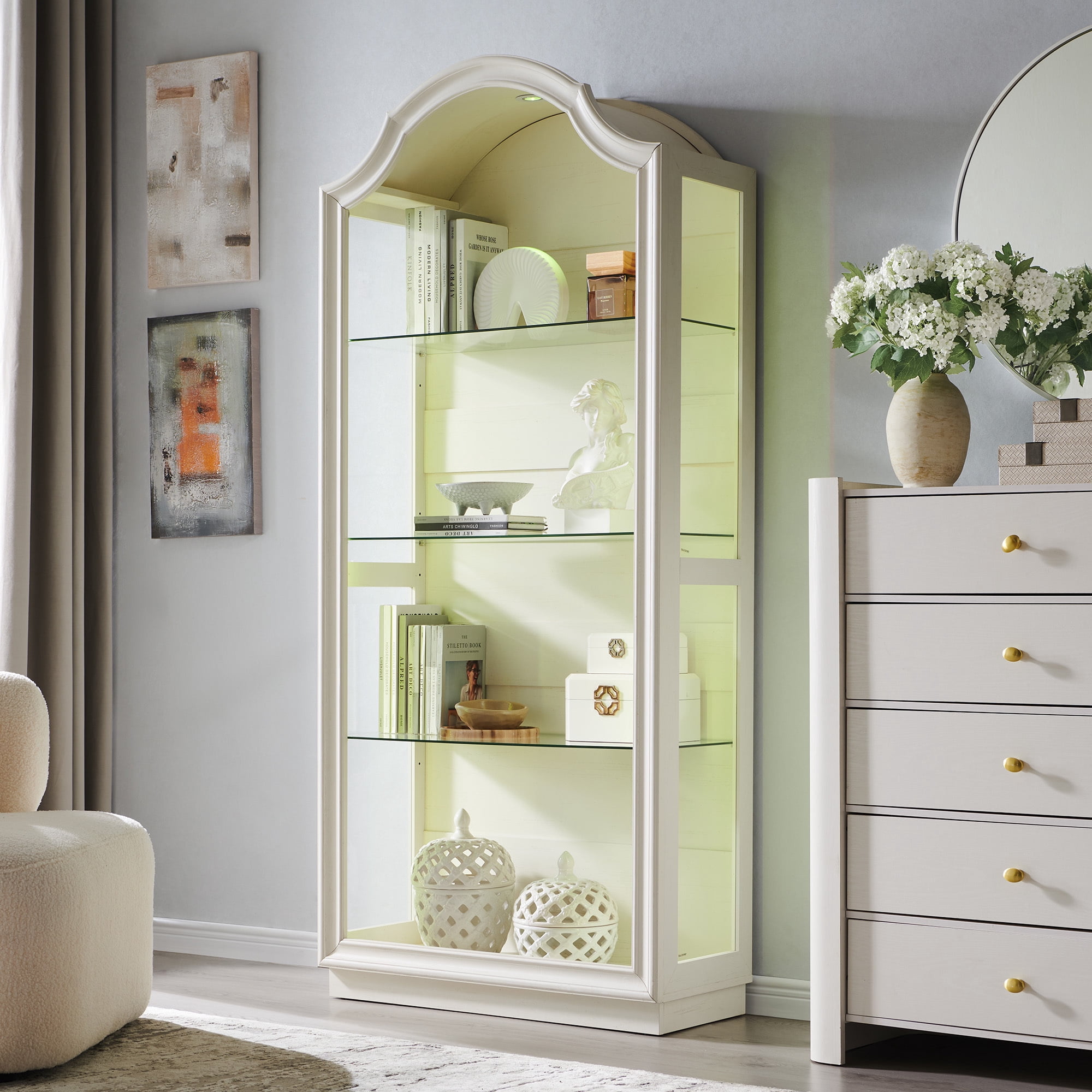 SinCiDo Arched Glass Display Cabinet , 72" Modern Curio Cabinet with with 20 Color Lights, 4-Tier Display Case for Living Room, Dining Room