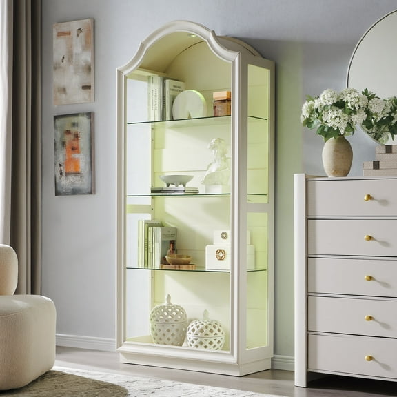 SinCiDo Arched Glass Display Cabinet , 72" Modern Curio Cabinet with with 20 Color Lights, 4-Tier Display Case for Living Room, Dining Room