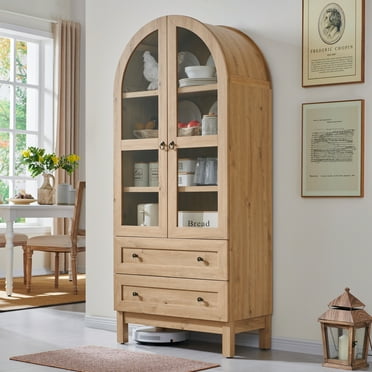 SinCiDo Arched Kitchen Pantry Storage Cabinet, 71" Tall Wood Pantry Shelves with 2 Doors & 2 Large Drawers for Dining Room Living Room