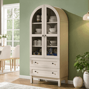 SinCiDo Arched Kitchen Pantry Storage Cabinet, 71" Tall Wood Pantry Shelves with 2 Doors & 2 Large Drawers for Dining Room Living Room