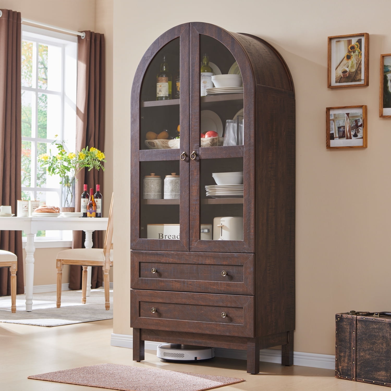 Walmart Black Friday Deals 2025 - SinCiDo Arched Kitchen Pantry Storage Cabinet, 71" Tall Wood Pantry Shelves with 2 Doors & 2 Large Drawers for Dining Room Living Room