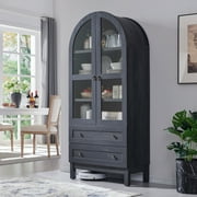 SinCiDo Arched Kitchen Pantry Storage Cabinet, 71" Tall Wood Pantry Shelves with 2 Doors & 2 Large Drawers for Dining Room Living Room