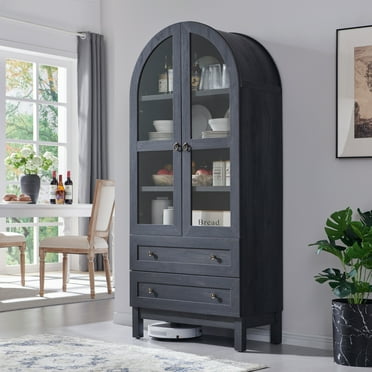 SinCiDo Arched Kitchen Pantry Storage Cabinet, 71" Tall Wood Pantry Shelves with 2 Doors & 2 Large Drawers for Dining Room Living Room