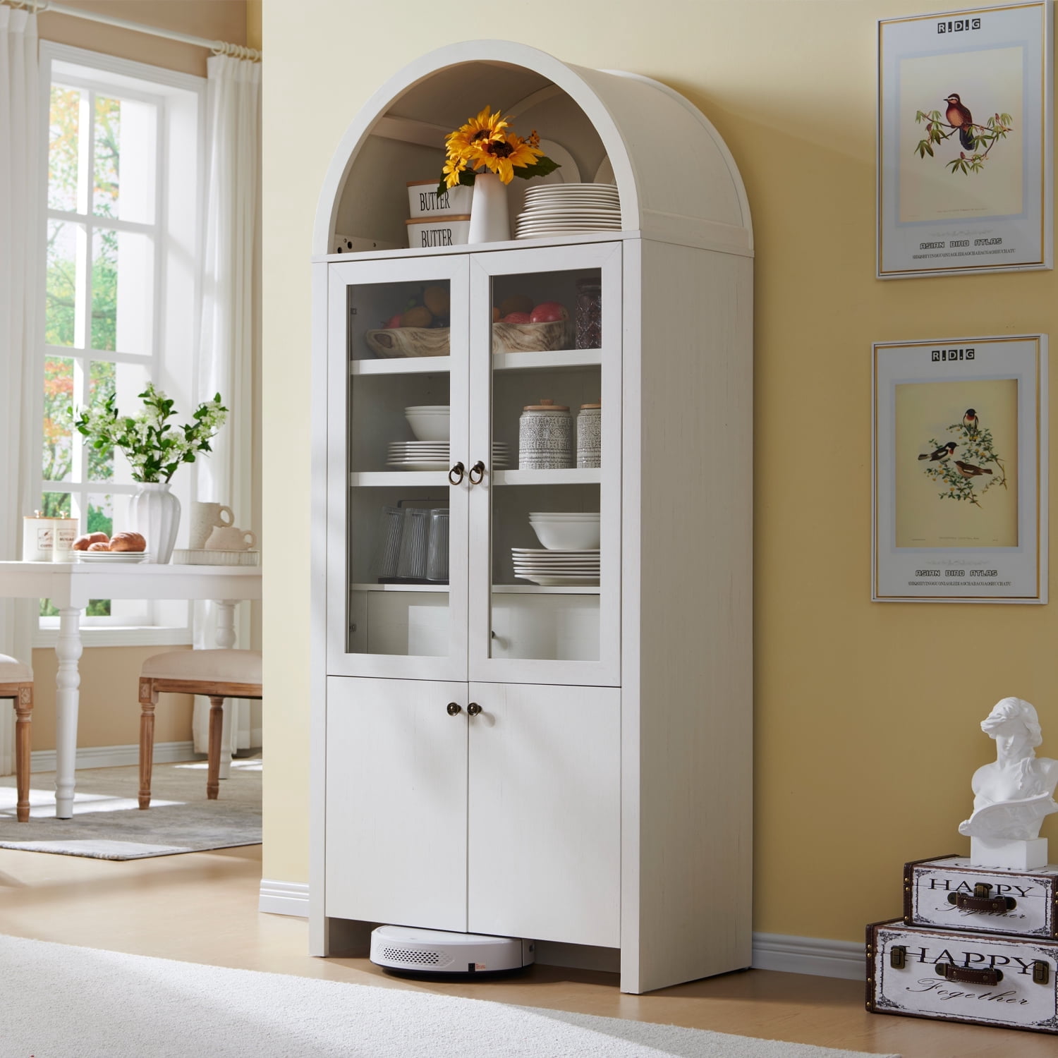 SinCiDo Arched Kitchen Pantry Storage Cabinet, 71" Tall Wood Storage Cabinet with 4 Doors and 6 Shelves for Dining Room Living Room