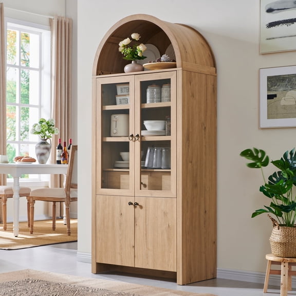 SinCiDo Arched Kitchen Pantry Storage Cabinet, 71" Tall Wood Storage Cabinet with 4 Doors and 6 Shelves for Dining Room Living Room