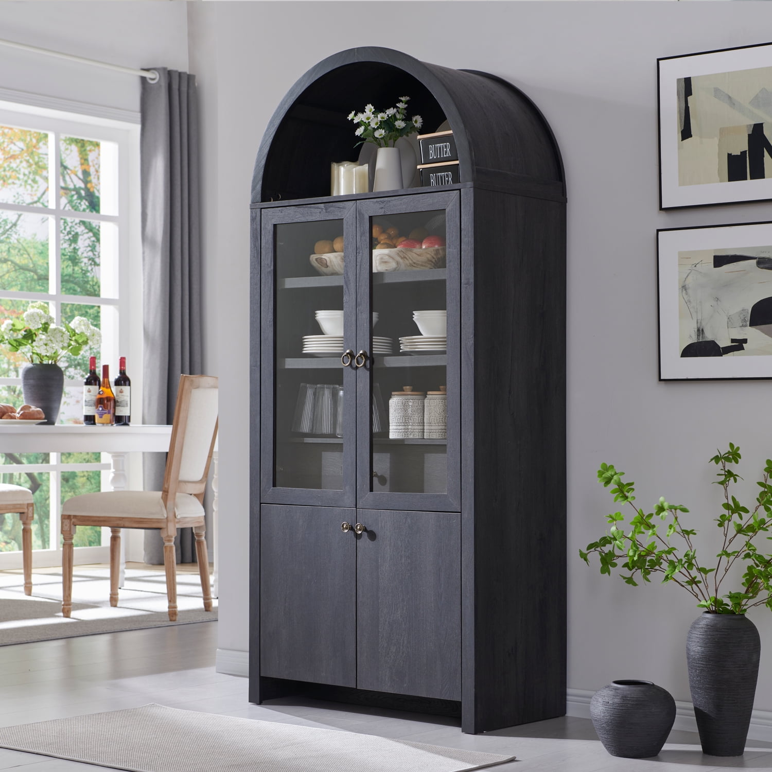 Walmart exclusive discounts  SinCiDo Arched Kitchen Pantry Storage Cabinet, 71" Tall Wood Storage Cabinet with 4 Doors and 6 Shelves for Dining Room Living Room