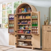 SinCiDo Arched Pantry Storage Cabinet with 4 Fluted Wood Doors, 71 Modern Kitchen Organizer with 6 Doors Shelves & Adjustable Shelves, Versatile Cupboard for Kitchen Dining Room
