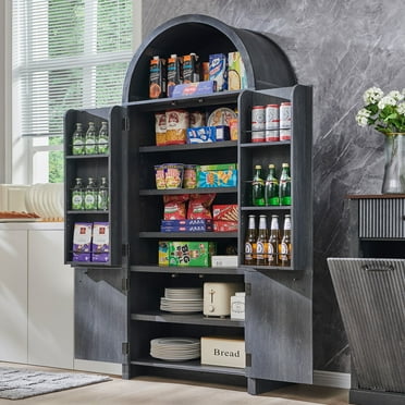 SinCiDo Arched Pantry Storage Cabinet with 4 Fluted Wood Doors, 71" Modern Kitchen Organizer with 6 Doors Shelves & Adjustable Shelves, Versatile Cupboard for Kitchen Dining Room
