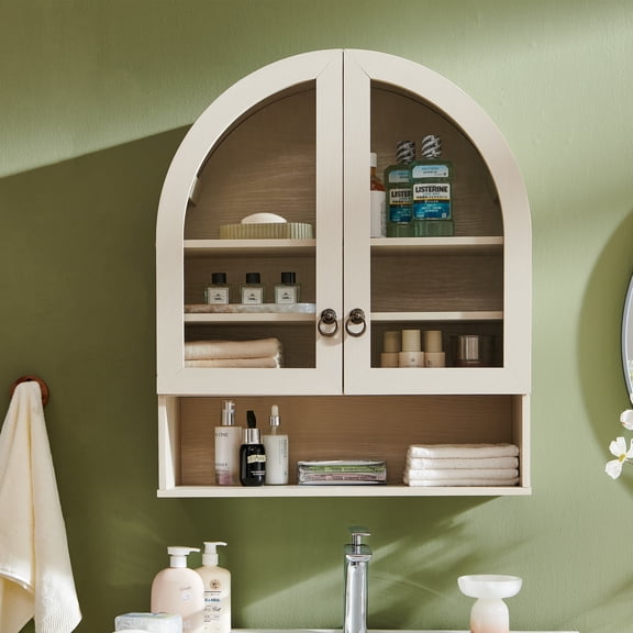 SinCiDo Bathroom Medicine Cabinet with Doors, Arched Wall Mounted Cabinet w/ Adjustable Shelves and Open Shelf, over The Toilet Storage Cabinet