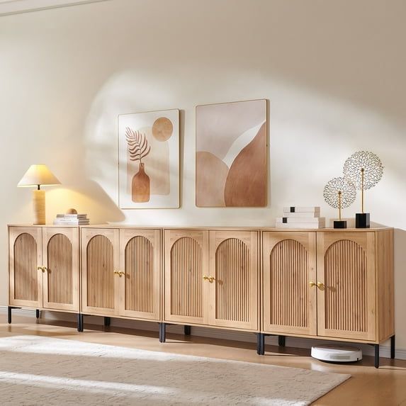 SinCiDo Buffet Cabinet with Storage, 123.5" W Wooden Arched Sideboard Cabinet with/Adjustable Shelf, Fluted Accent Cabinet for Dining Room, Kitchen