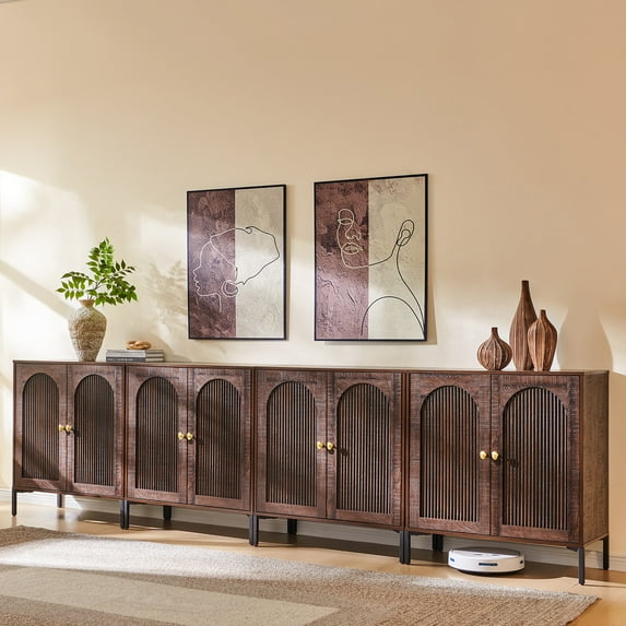 SinCiDo Buffet Cabinet with Storage, 123.5" W Wooden Arched Sideboard Cabinet with/Adjustable Shelf, Fluted Accent Cabinet for Dining Room, Kitchen