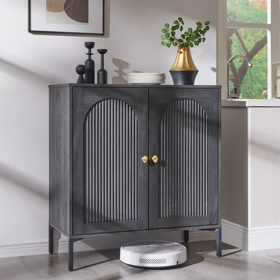 SinCiDo Buffet Cabinet with Storage, 34" Tall Wooden Arched Sideboard Cabinet with/Adjustable Shelf, Fluted Accent Cabinet for Dining Room, Kitchen