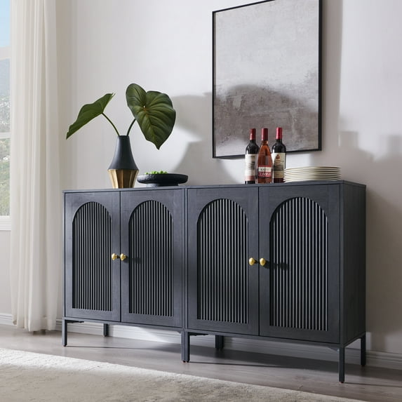 SinCiDo Buffet Cabinet with Storage, 61.75" W Wooden Arched Sideboard Cabinet with/Adjustable Shelf, Fluted Accent Cabinet for Dining Room, Kitchen