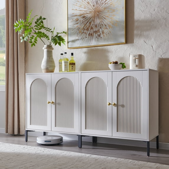 SinCiDo Buffet Cabinet with Storage, 61.75" W Wooden Arched Sideboard Cabinet with/Adjustable Shelf, Fluted Accent Cabinet for Dining Room, Kitchen