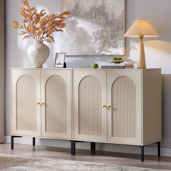 SinCiDo Buffet Cabinet with Storage, 61.75" W Wooden Arched Sideboard Cabinet with/Adjustable Shelf, Fluted Accent Cabinet for Dining Room, Kitchen