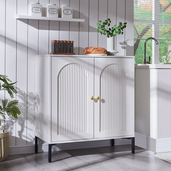 SinCiDo Buffet Cabinet with Storage, 34" Tall Wooden Arched Sideboard Cabinet with/Adjustable Shelf, Fluted Accent Cabinet for Dining Room, Kitchen