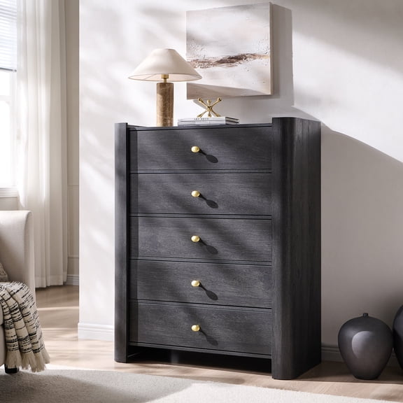 SinCiDo Modern 5 Drawer Dresser for Bedroom, 39.6" Tall Wooden Chest of Drawers with Curved Profile Design for Bedroom, Living Room, Grey