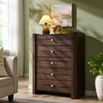 thumbnail image 1 of SinCiDo Modern 5 Drawer Dresser for Bedroom, 39.6" Tall Wooden Chest of Drawers with Curved Profile Design for Bedroom, Living Room, Brown, 1 of 7
