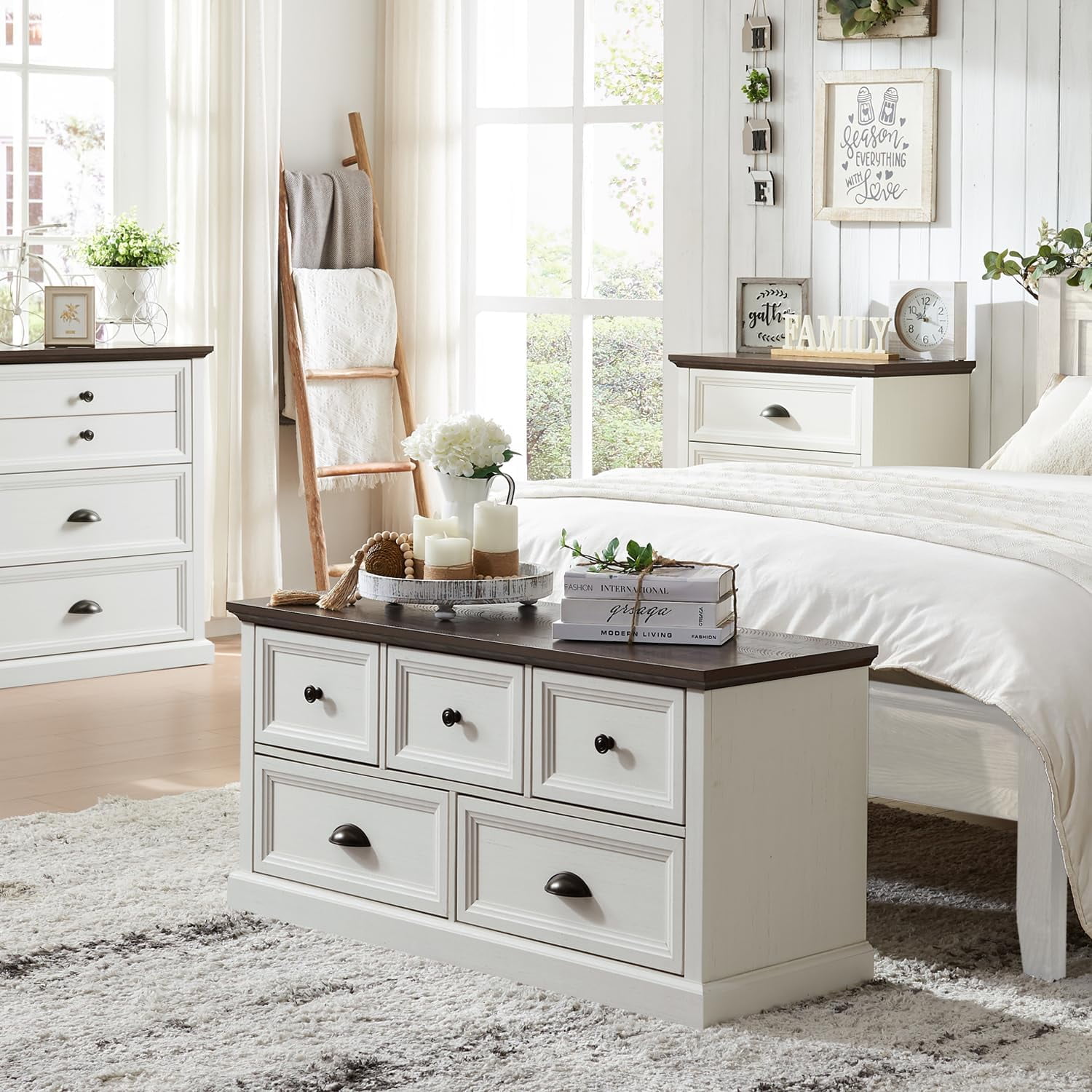 SinCiDo Dresser for Bedroom,5 Drawer Bedroom Dresser,White Dresser  Organizer Storage Closet Storage Chest Storage Trunk, Farmhouse Wood Rustic  Storage ...